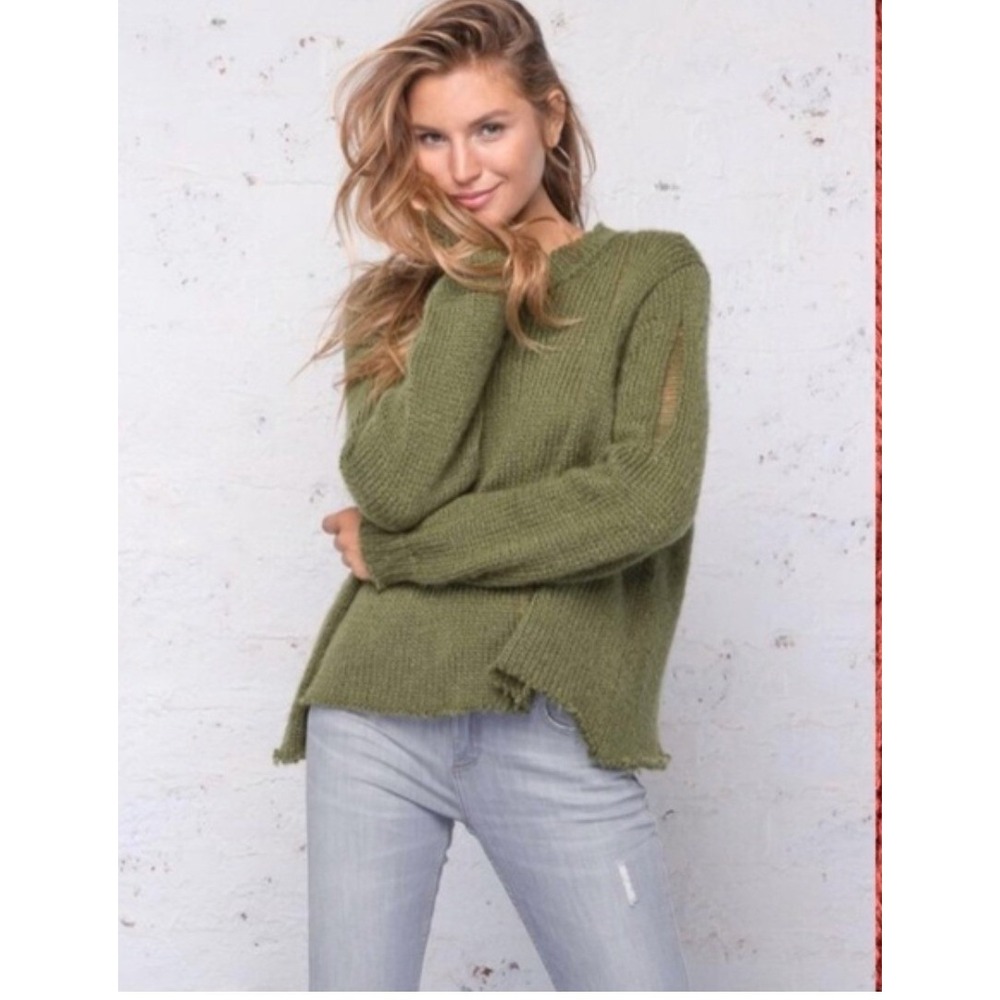 Women's Wooden Ships X/L Oliver Green Distressed Mohair Wool Blend Knit Sweater